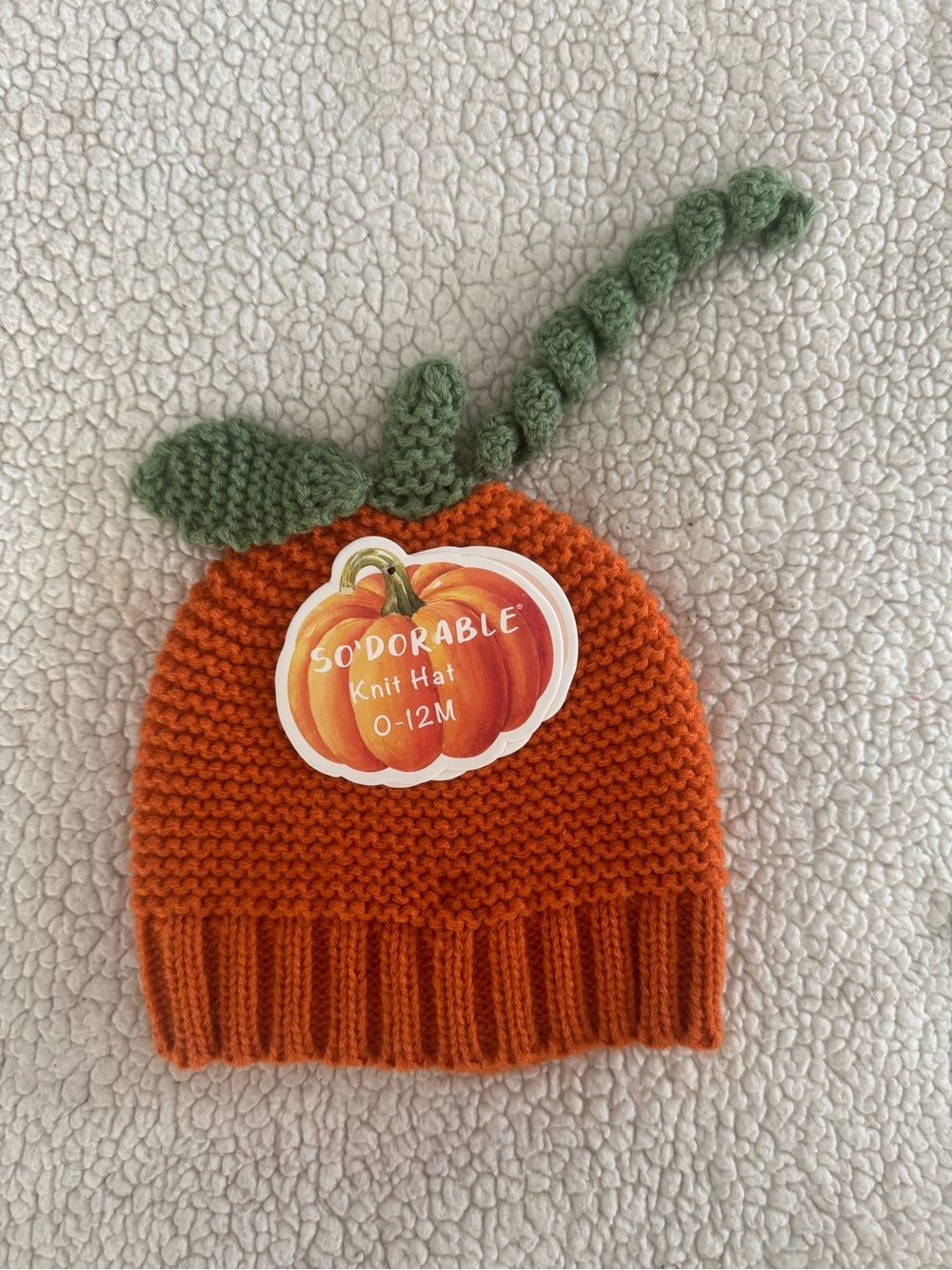 So'Dorable Orange Pumpkin Knit Hat with Green Stem for Babies 0-12M